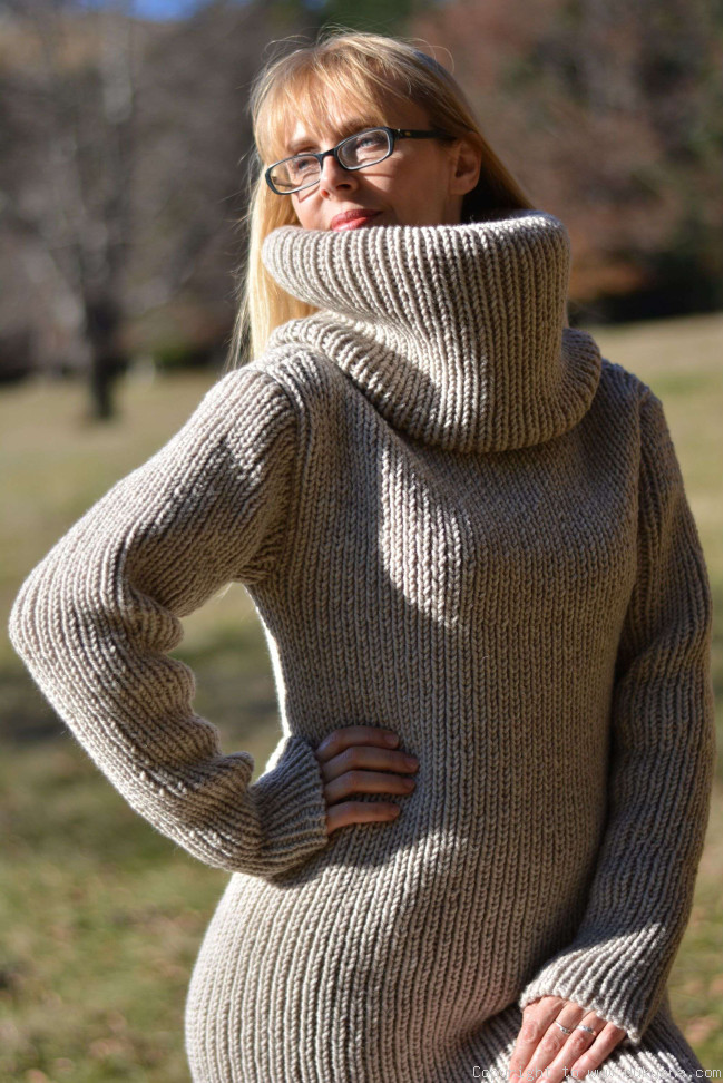 Hand knitted soft merino blend huge T neck sweater dress D25